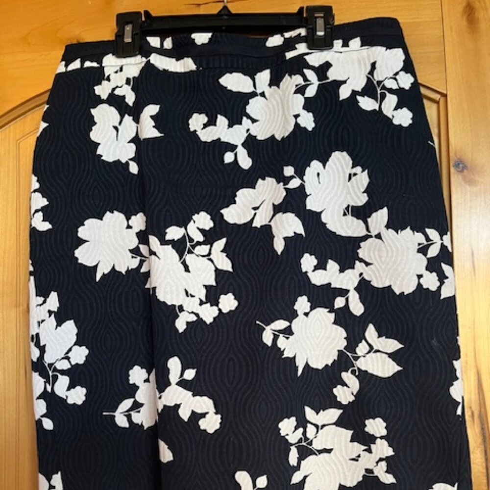 Navy and white straight knee length skirt